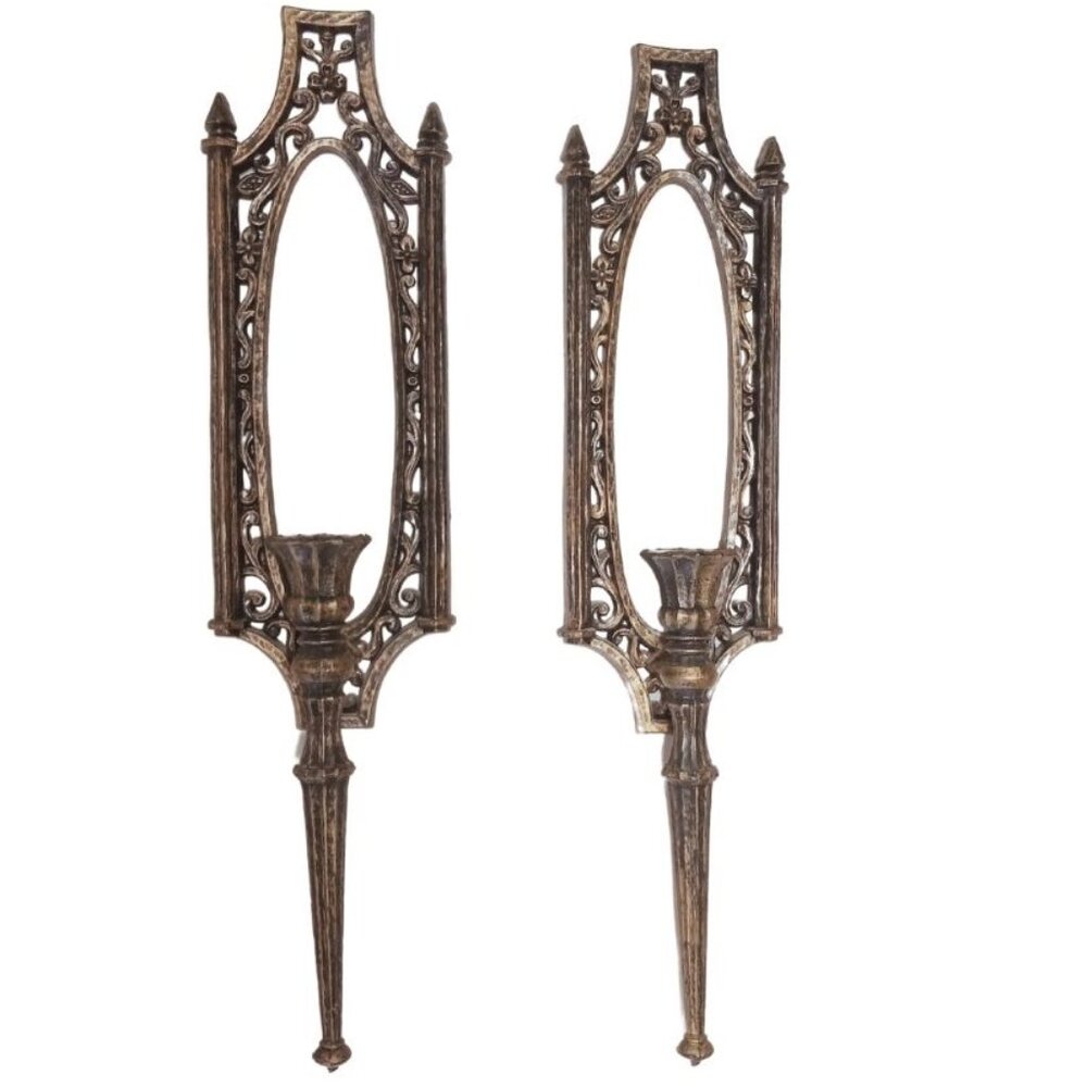 1965 Vtg. Homco MCM Ornate Wall Sconce Candle Holder Set